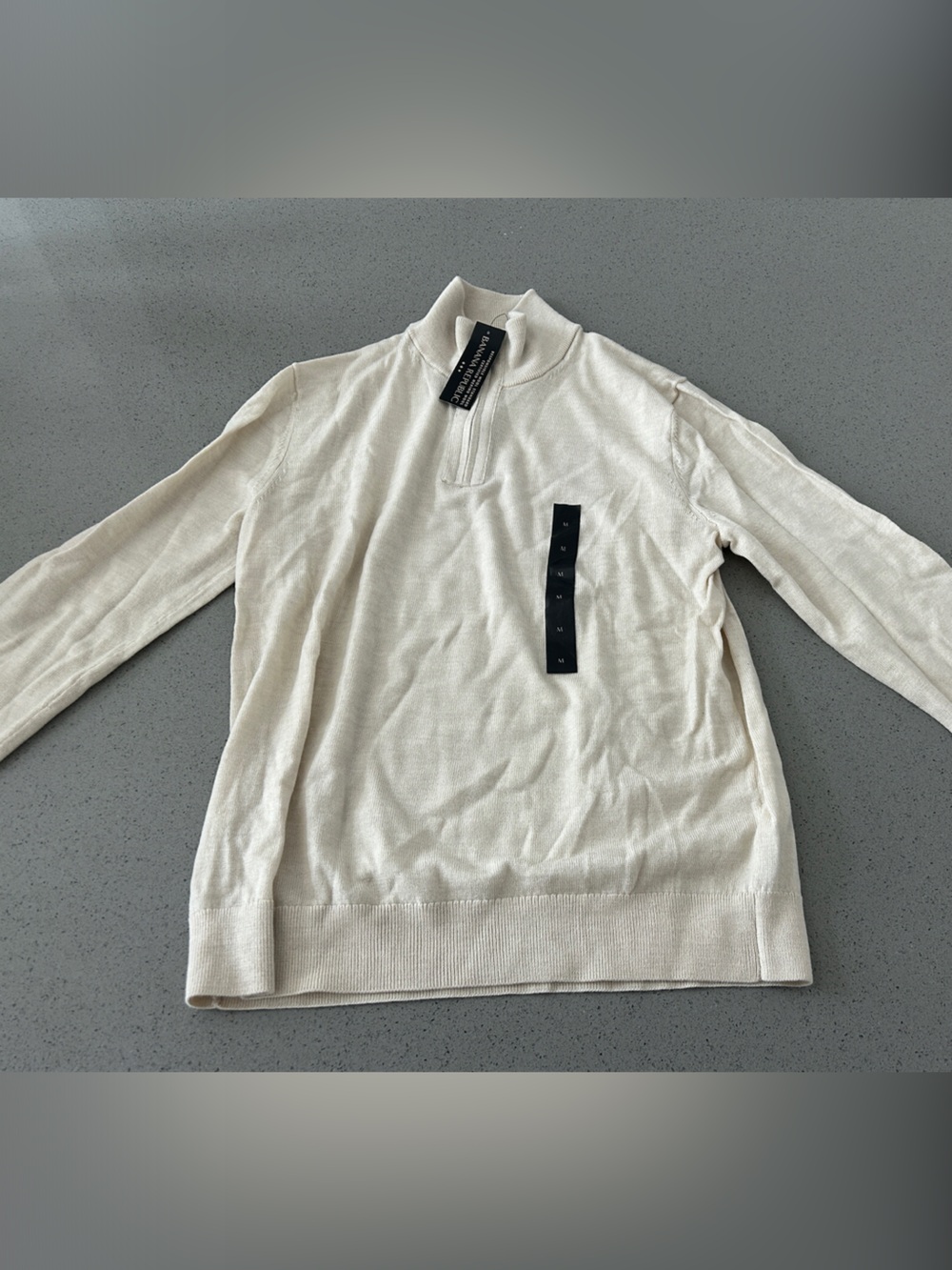 Banana Republic Men's Merino Wool Cream Half-Zip Pullover Sweater